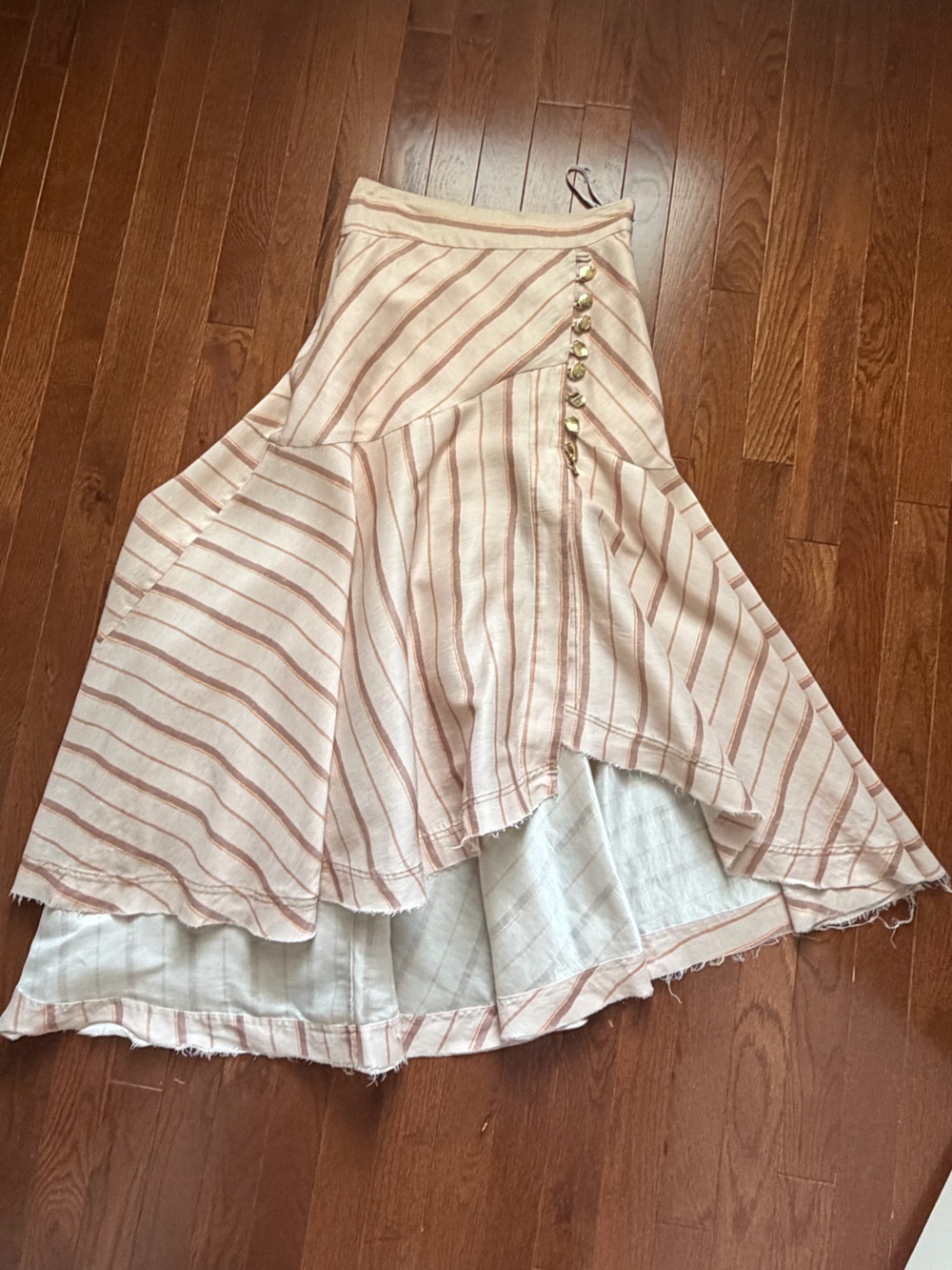 Aje Beige Striped Asymmetrical High-Low Midi Skirt with Side Buttons